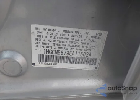 2005 Honda Accord 2.4 Ex from USA, damaged, VIN 1HGCM56795A115024